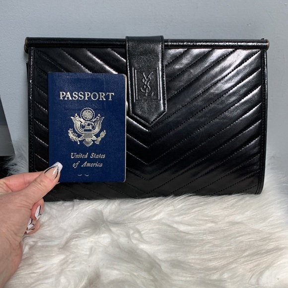 Authentic YSL black leather large clutch - Picture 15 of 17